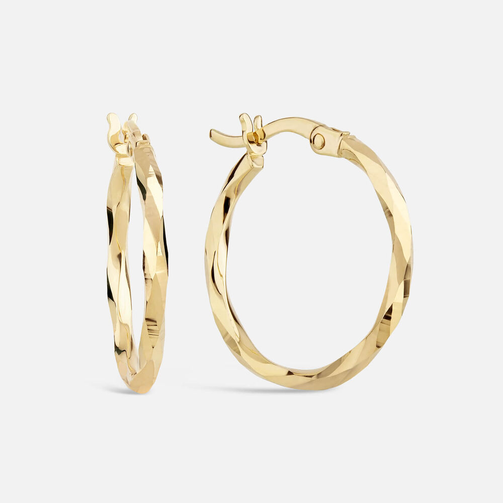 9ct Yellow Gold Diamond Cut Creole Small Hoop Earrings
