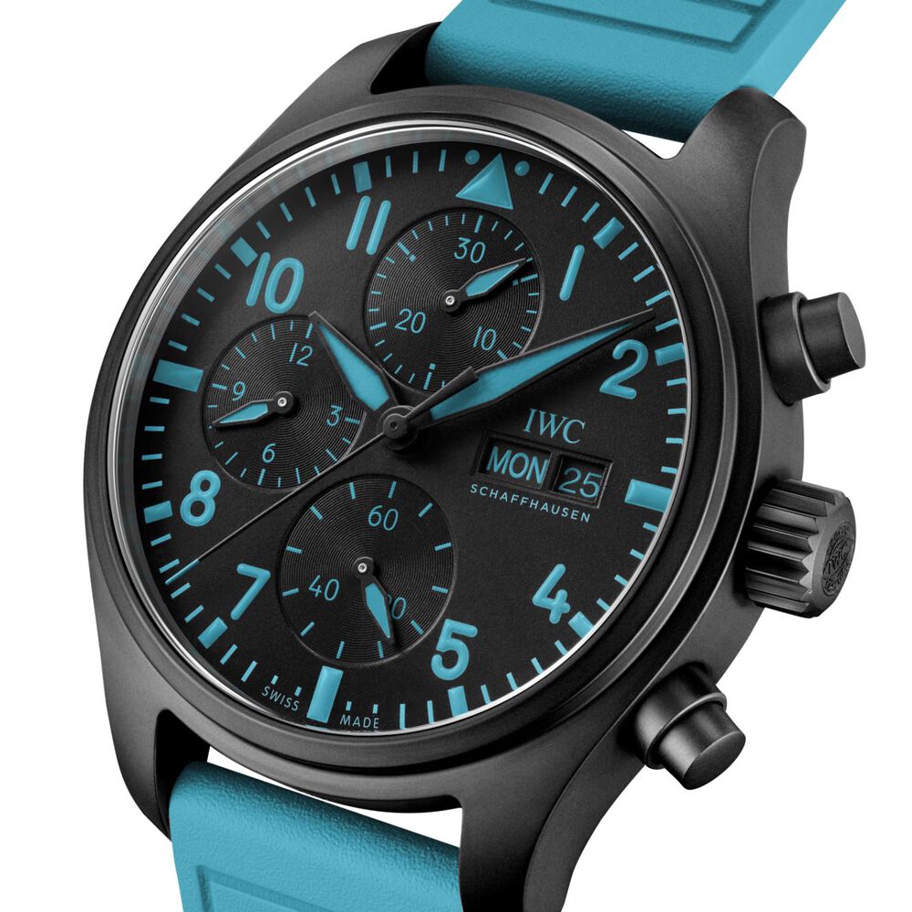 IWC Schaffhausen Pilot&rsquo;s Chronograph 41 George Russell Black Dial Blue Rubber Strap Watch