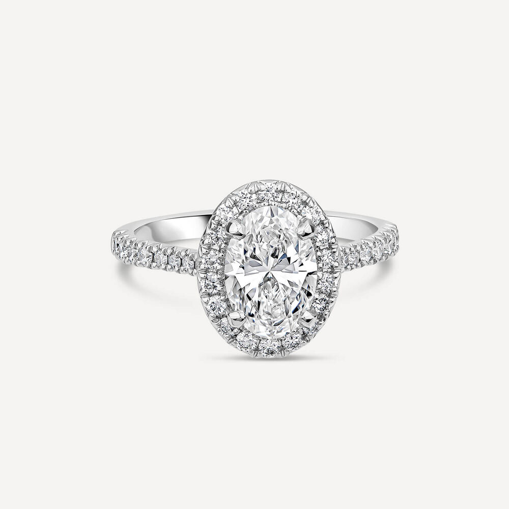 Born Platinum 1.92ct Lab Grown Oval Halo & Diamond Sides Ring image number 2