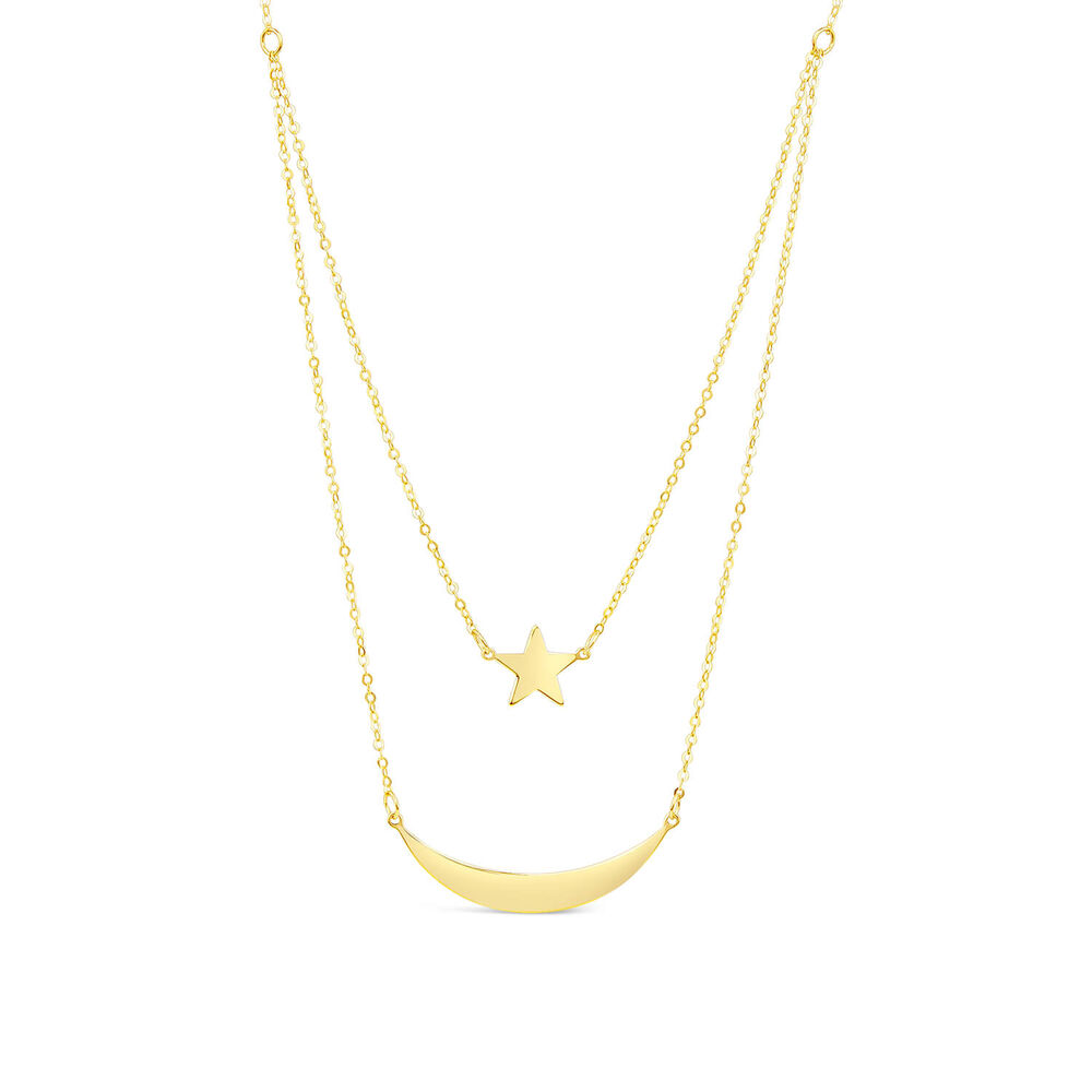 9ct Yellow Gold Star & Moon Double Layer Necklet image number 0
