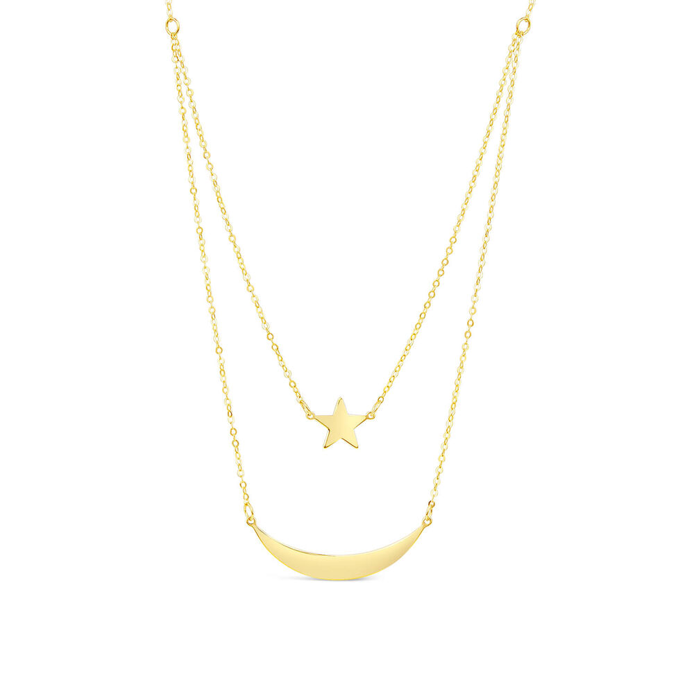 9ct Yellow Gold Star& Moon Double Layer Necklet