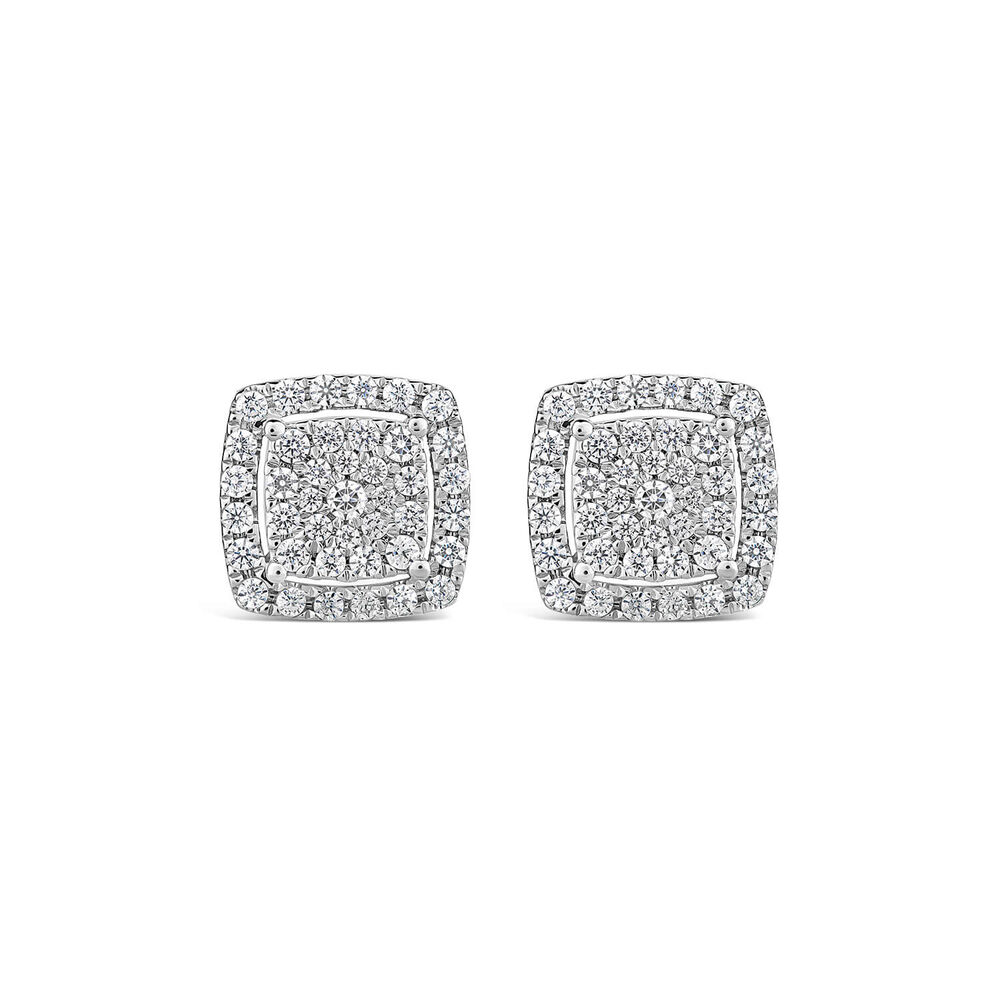 Platinum 0.50 Carat Square Cluster Halo Stud Earrings