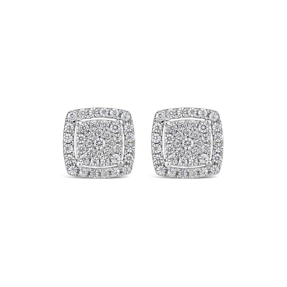 Platinum 0.50 Carat Square Cluster Halo Stud Earrings