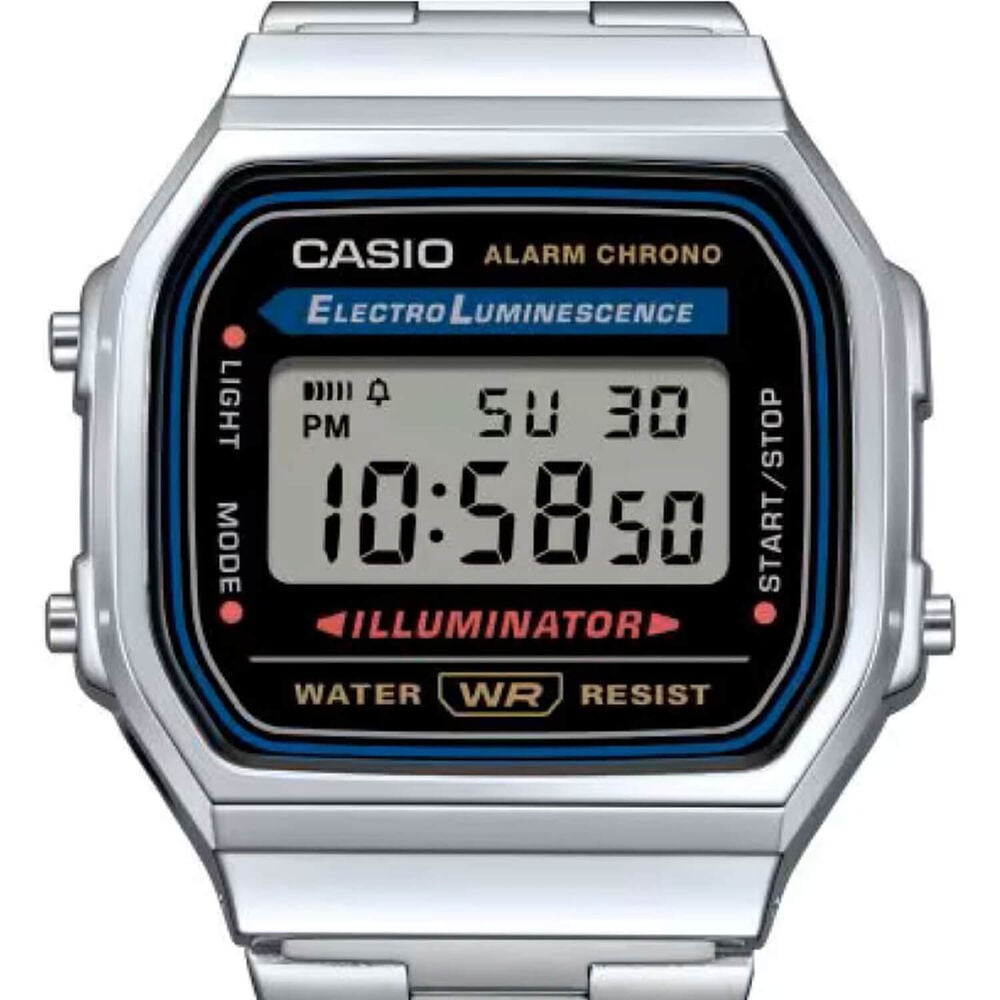 Casio Vintage 38.6x36.3mm Black Digital Display Stainless Steel Bracelet Watch