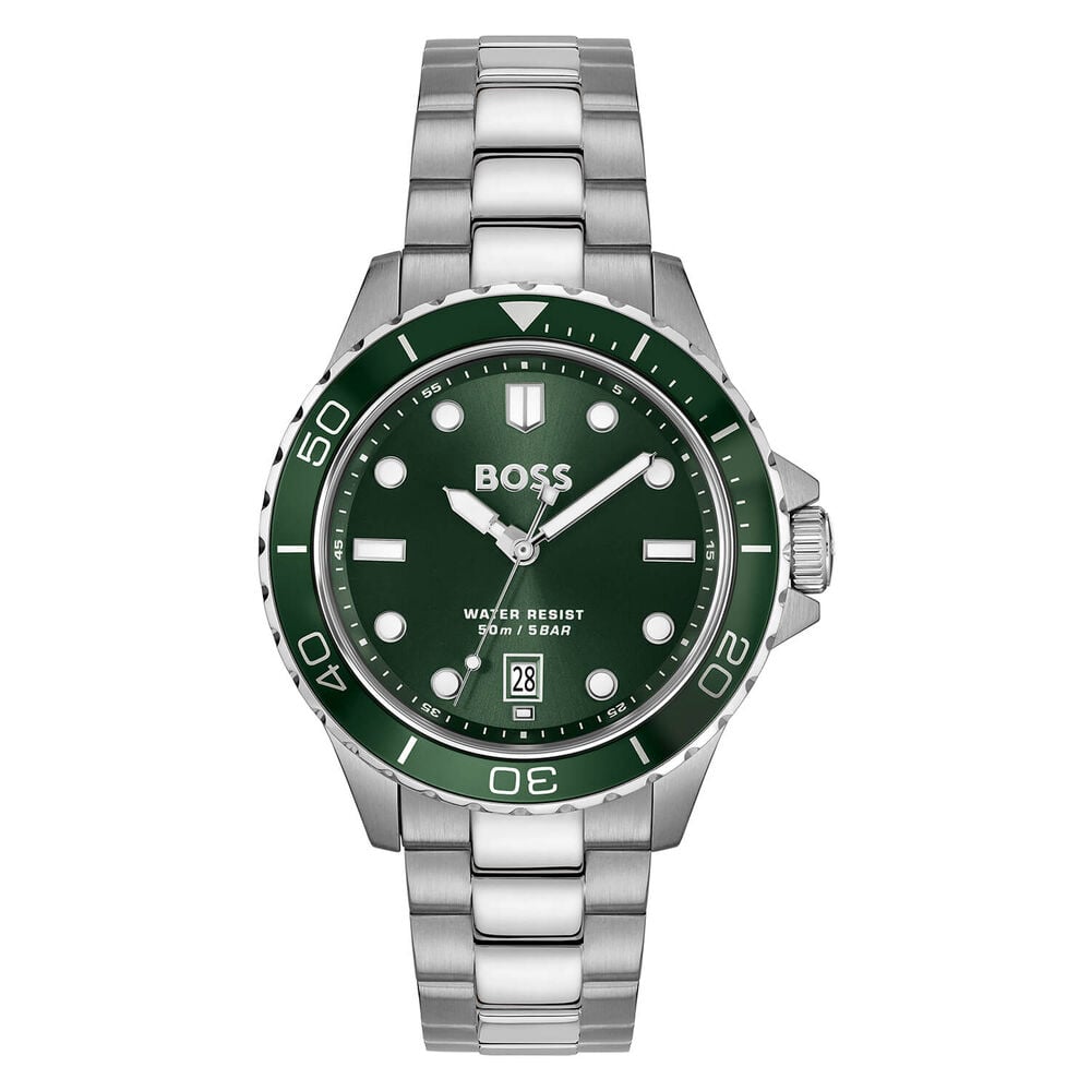 BOSS Troper Sport 41mm Green Dial & Bezel Stainless Steel Bracelet Watch image number 0