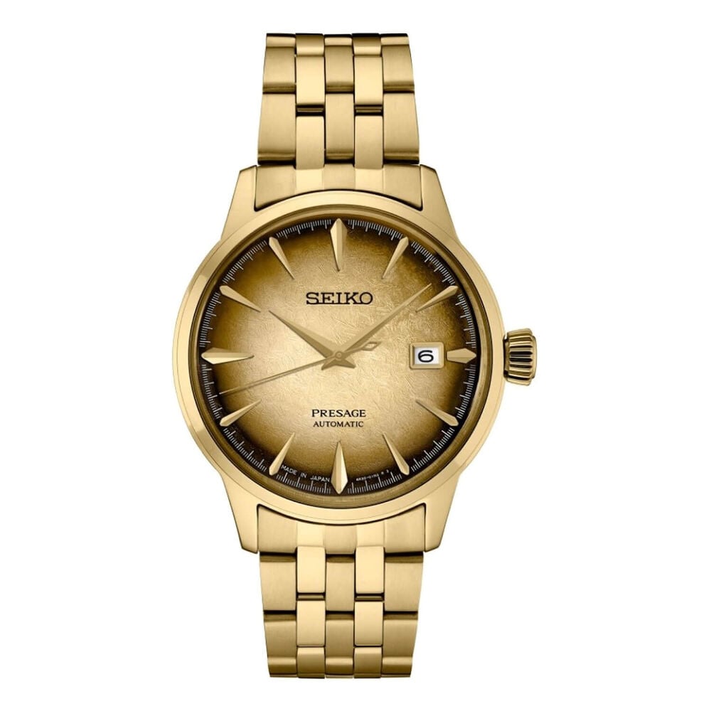 Seiko Presage 40.5mm Gold & Black Dial Yellow Gold PVD Case Bracelet Watch