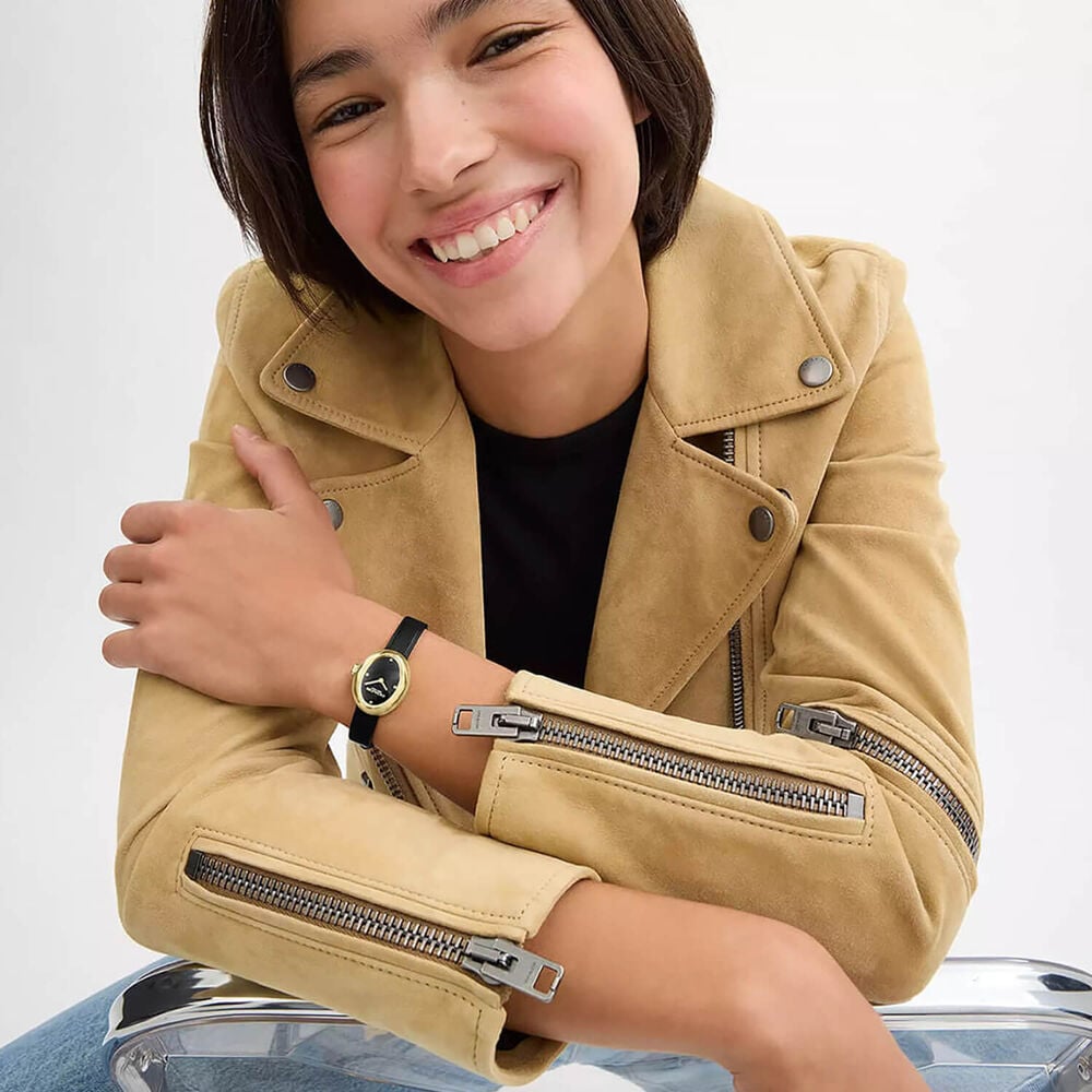 Coach Sammy 22mm Black Dial Gold Tone Case Leather Strap Watch