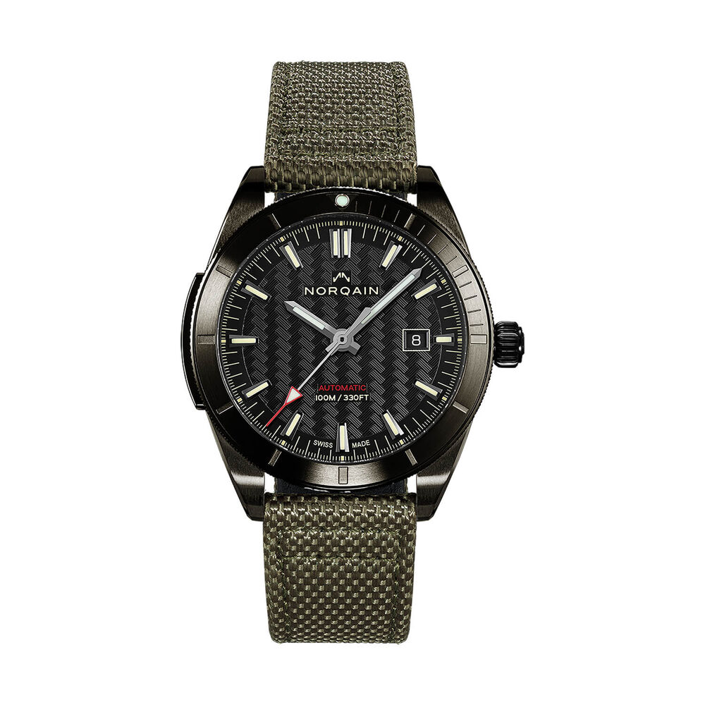 NORQAIN Adventure Sport Automatic 42mm Black Pattern Dial Khaki Fabric Strap Watch