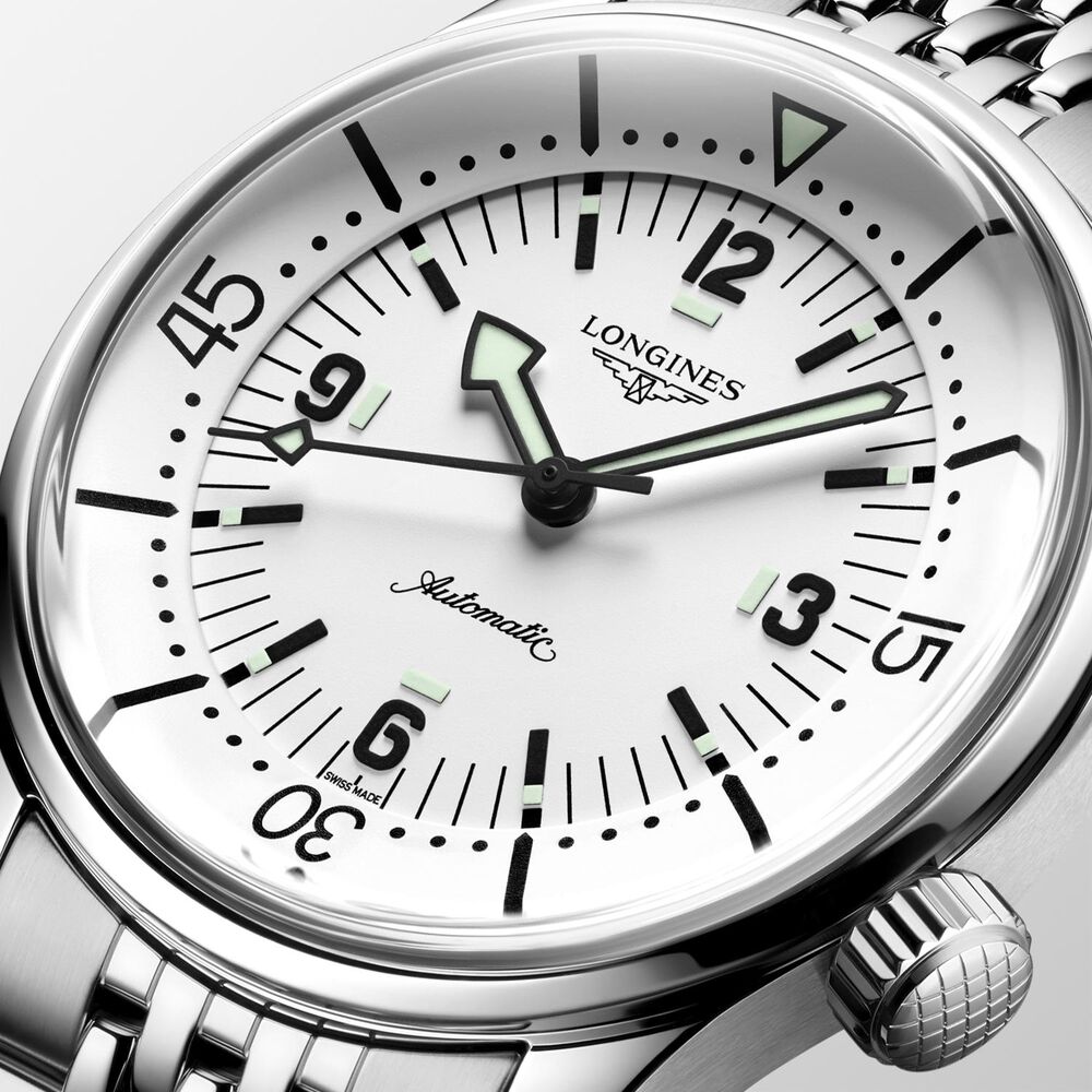 Longines Legend Diver 39mm White Dial Steel Bracelet Watch image number 3