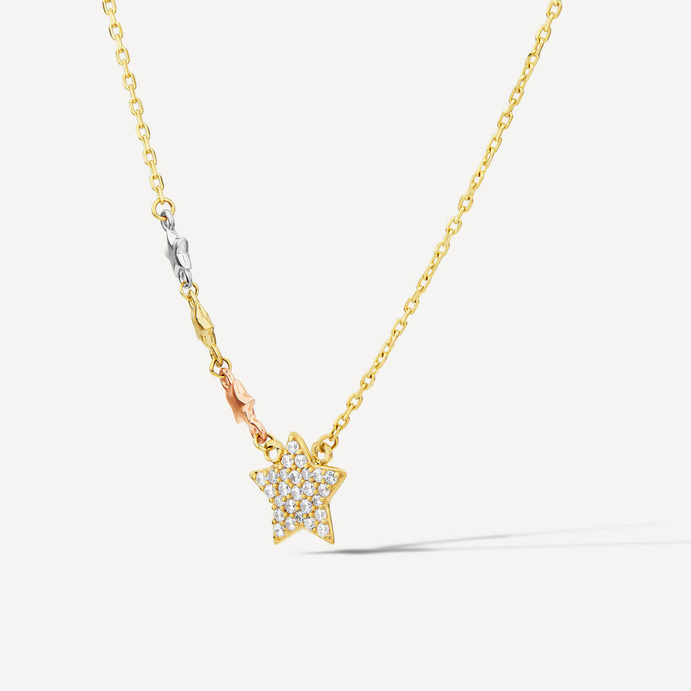 9ct Yellow & White Gold Pave Cubic Zirconia Star Trail Necklet image number 2