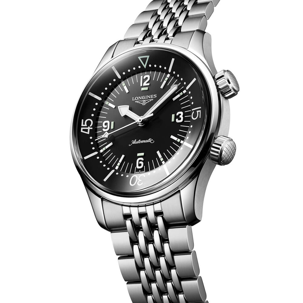 Longines Legend Diver 39mm Black Dial Stainless Steel Case Bracelet Watch image number 2