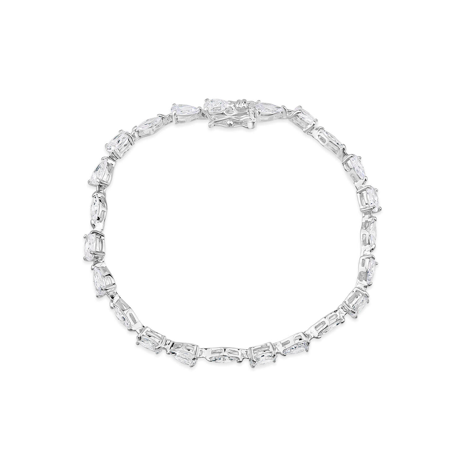 Sterling Silver Marquise Pear Oval Shape Cubic Zirconia Bracelet