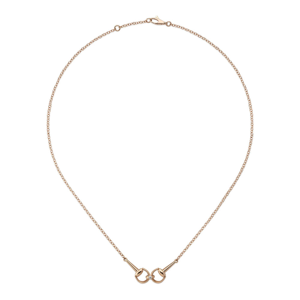 Gucci Horsebit 18k Rose Gold 0.03ct Diamond Pendant Chain Necklace