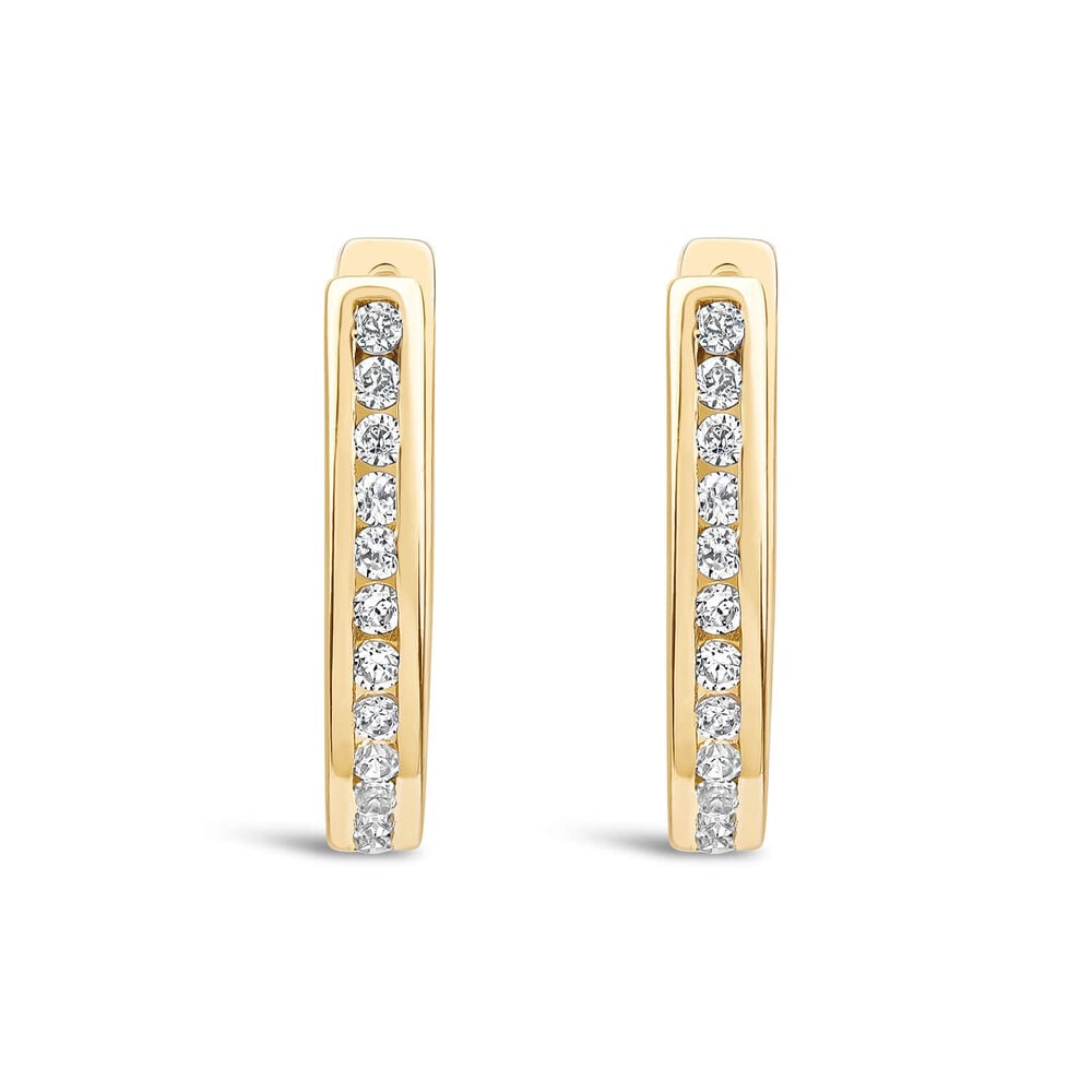 9ct Yellow & White Gold 0.34ct Diamond Channel Hoop Earrings image number 0
