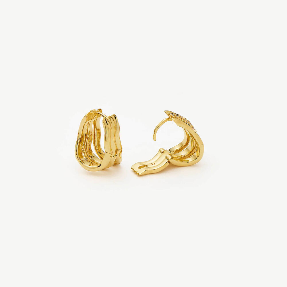 Missoma 18ct Gold Plated Brass Cubic Zirconia Molten Snow Triple Small Hoop Earrings
