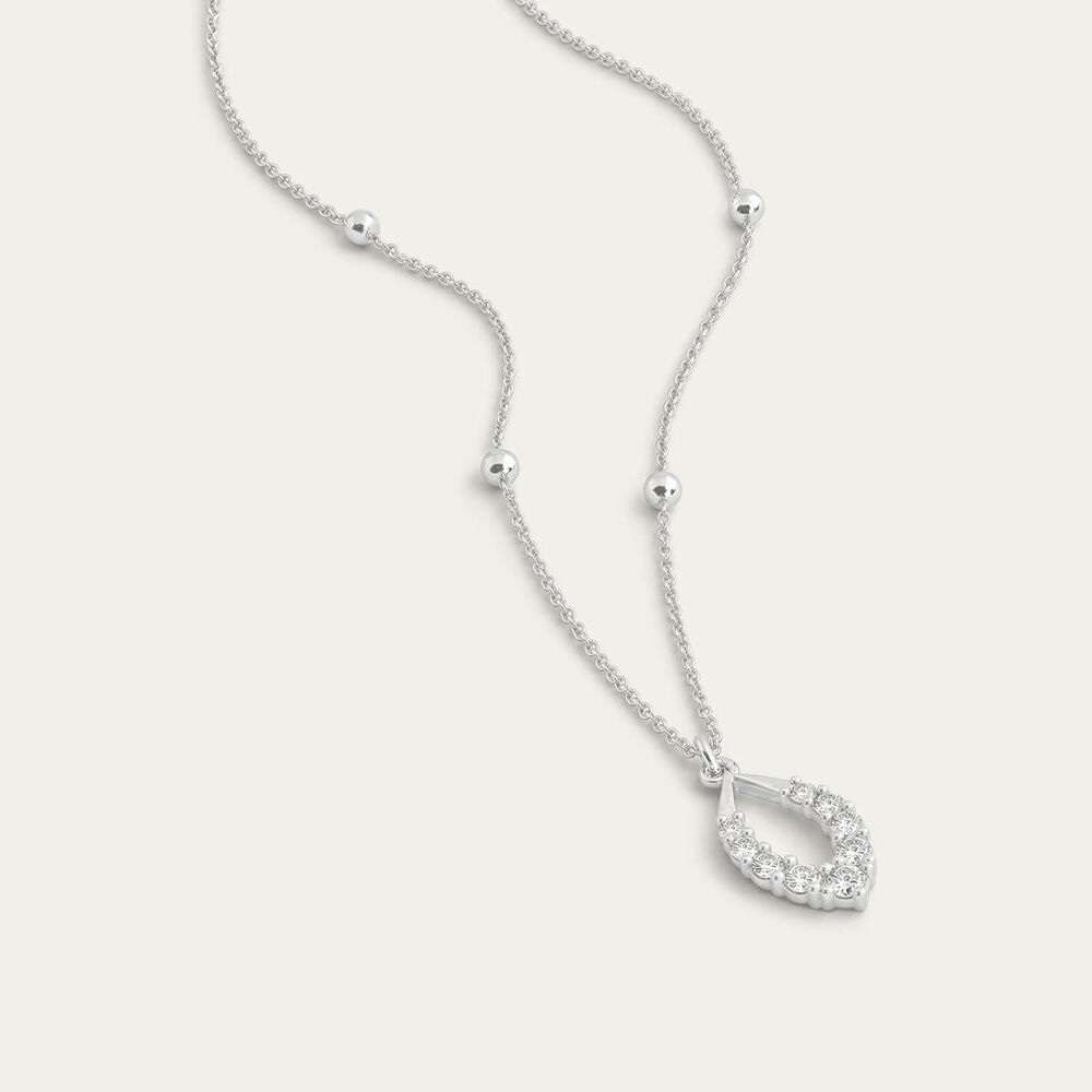 9ct White Gold Beaded Chain Open Oval Cubic Zirconia Set Pendant