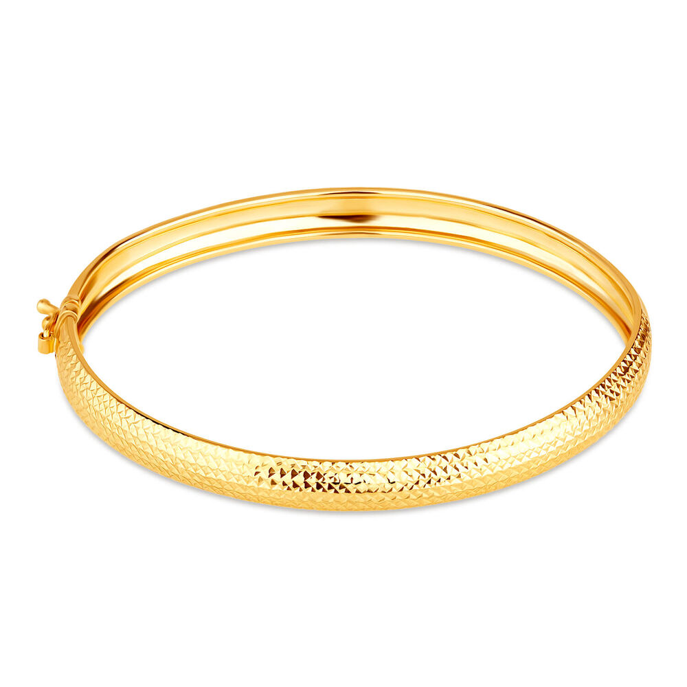 9ct Yellow Gold Diamond Cut Textured Cuff Bangle image number 0