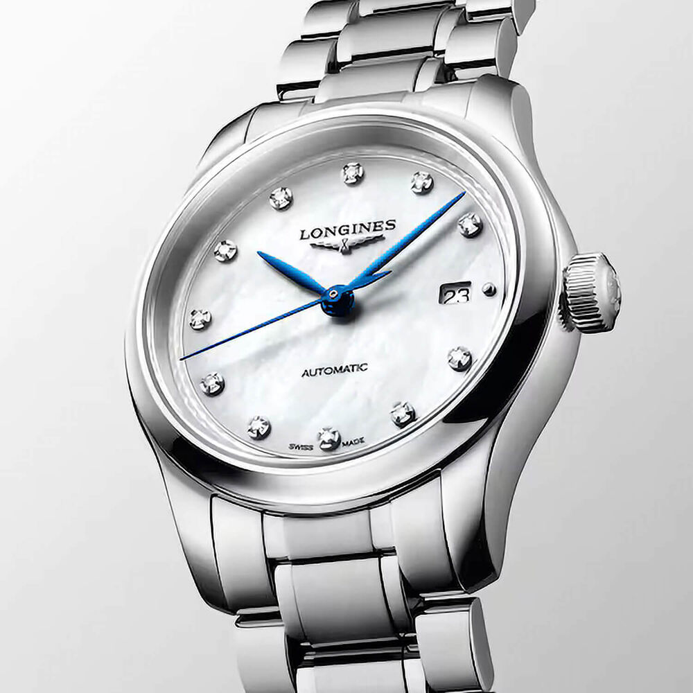 Longines Master Collection 30mm White MOP diamond Dot Dial Steel Bracelet Watch