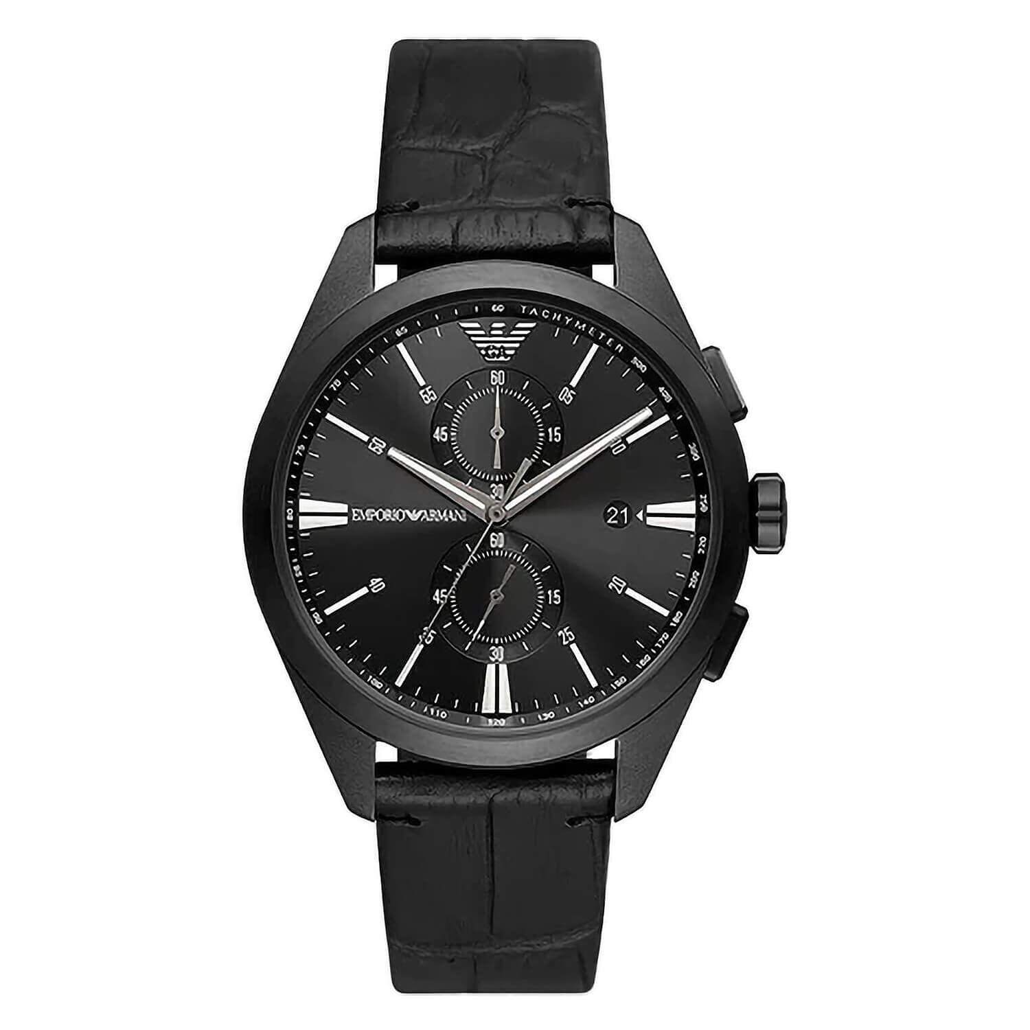 Armani black outlet leather watch