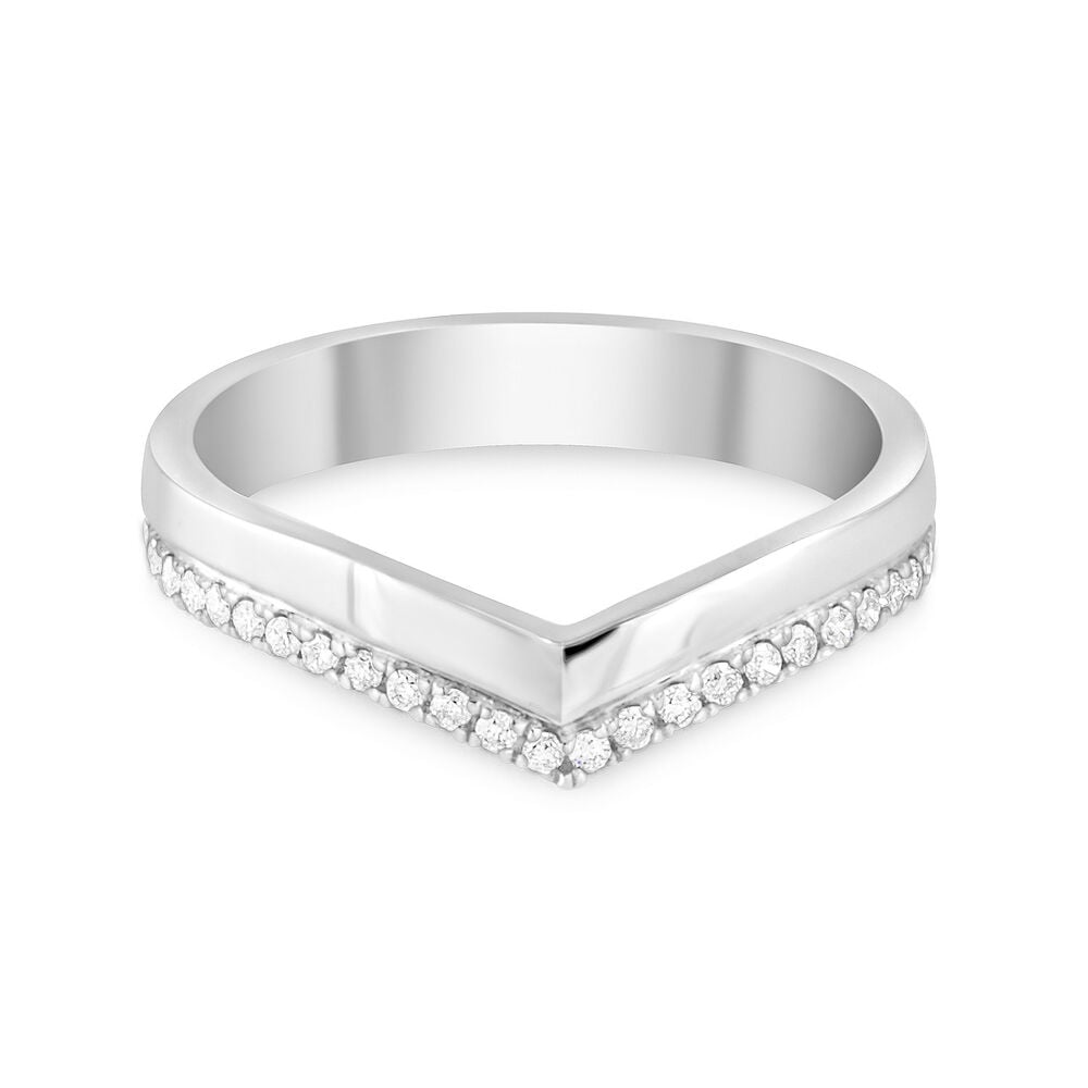 9ct White Gold 0.15ct Diamond Wishbone Wedding Ring