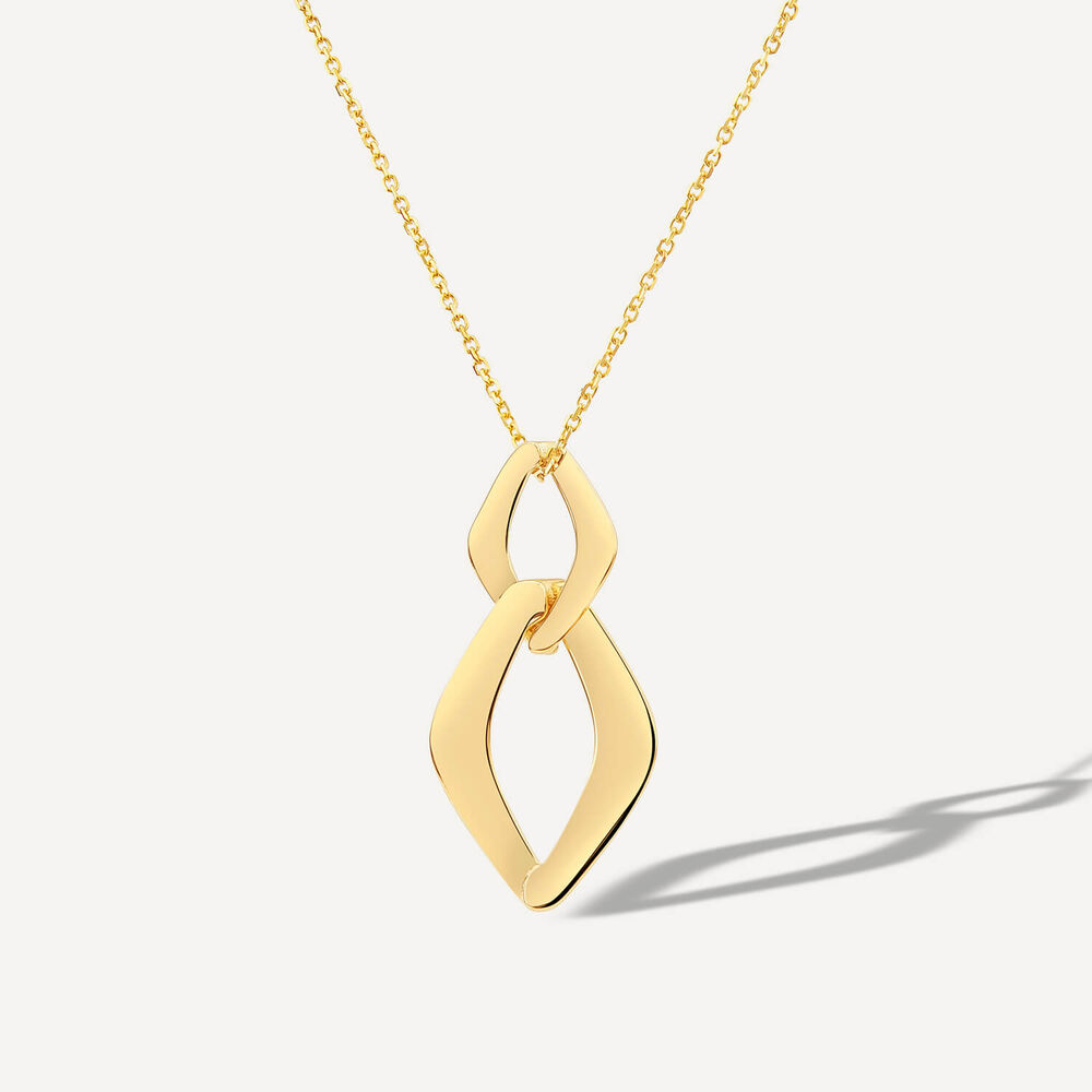 9ct Yellow Gold Open Polished 2 Interlink Diamond Shape Pendant image number 1