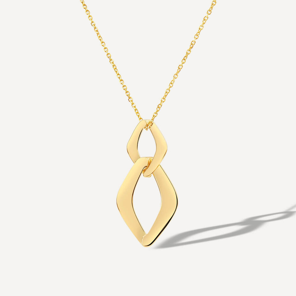 9ct Yellow Gold Open Polished 2 Interlink Diamond Shape Pendant