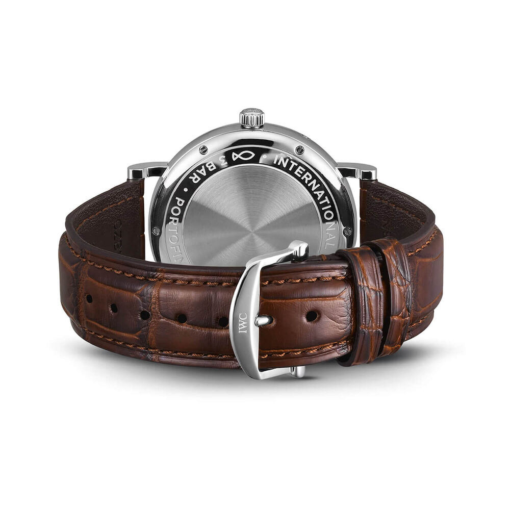 IWC Schaffhausen Portofino Automatic Moon Phase 40mm Silver Dial Brown Leather Strap Watch image number 5
