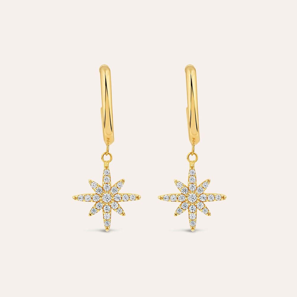9ct Yellow Gold Cubic Zirconia Set North Star Hoop Earrings