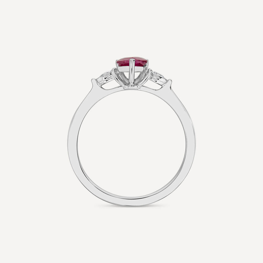 9ct White Gold Oval Diamonds & Pear Ruby Ring image number 4