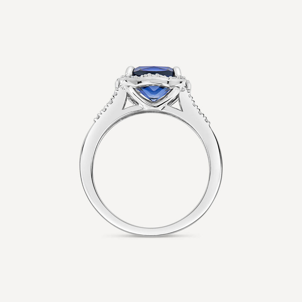 9ct White Gold 0.15ct Diamond and Created Sapphire Halo Ring image number 3