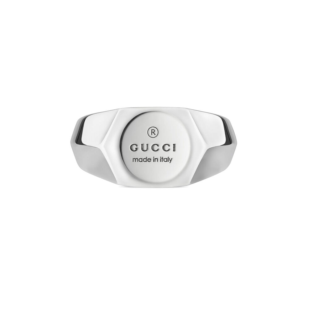 Gucci Trademark Sterling Silver Disc Ring (UK Size R)