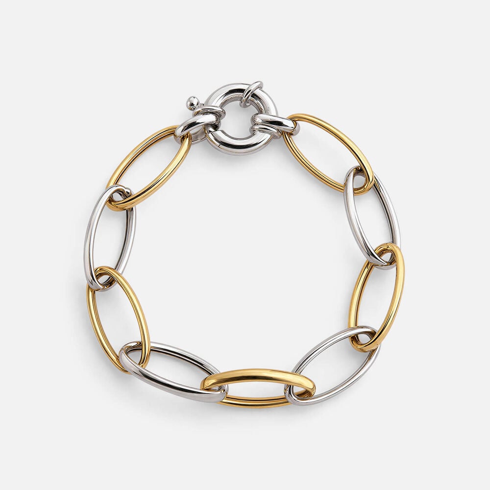 Sterling Silver Two Tone Open Oval Link Bracelet