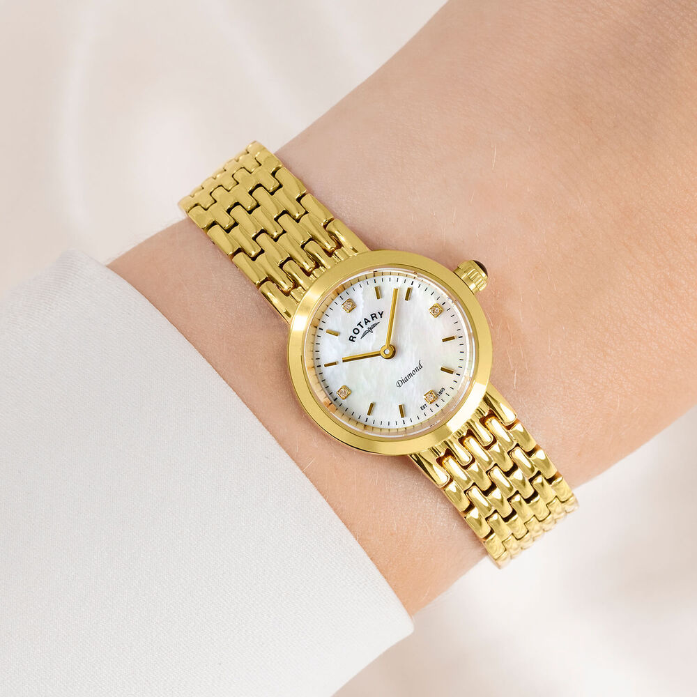 Rotary Heritage Diamond 23mm Mother Of Pearl Dial Gold Plated Stainless Steel Bracelet Watch