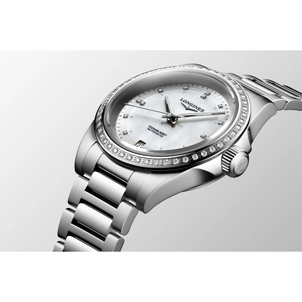 Longines Conquest 2023 34mm Pearlised Dial Steel Case & Bracelet Ladies' Watch