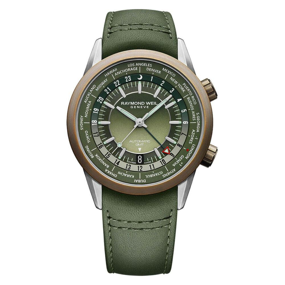 Raymond Weil Freelancer 40.5mm GMT Green Dial & Strap Watch image number 0