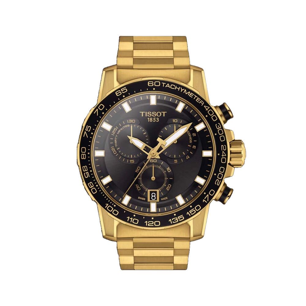 Tissot Supersport Chrono 45.5mm Black Dial Yellow Gold PVD Bracelet Watch image number 0