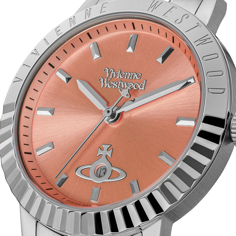 Vivienne Westwood Dulwich 34mm Coral Pink Dial Steel Bracelet Watch image number 2