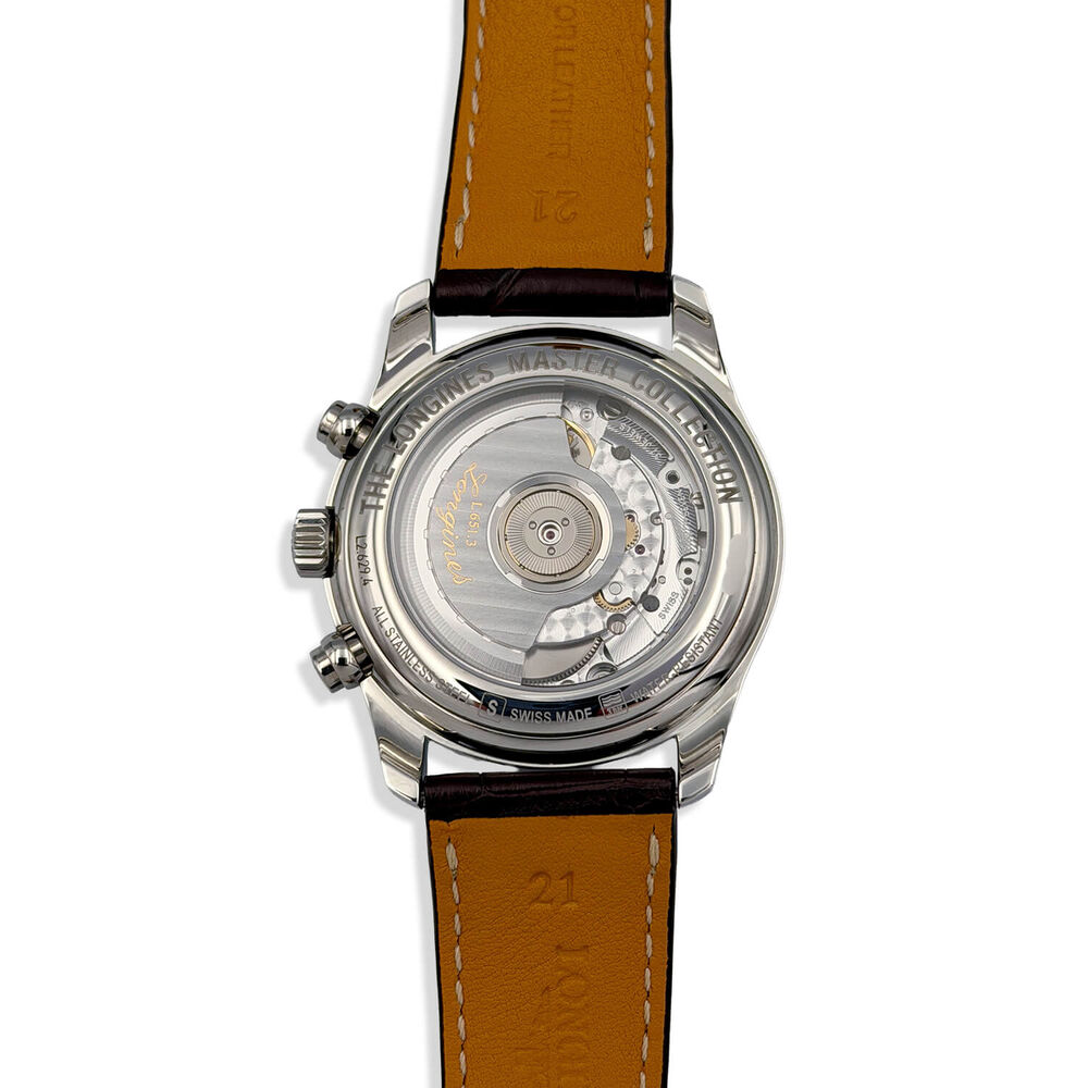 Pre-Owned Longines Master Collection Chronograph 40mm Silver Dial Brown Leather Strap Watch image number 3