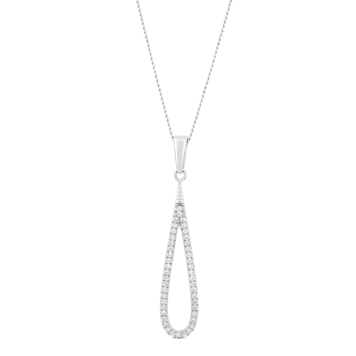 9ct White Gold 0.12ct Diamond Open Tear Drop Pendant at Fraser Hart