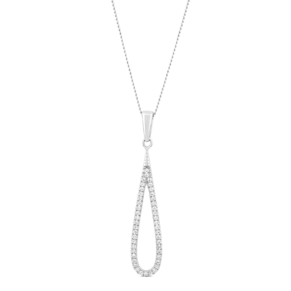 9ct White Gold 0.12ct Diamond Open Tear Drop Pendant image number 0