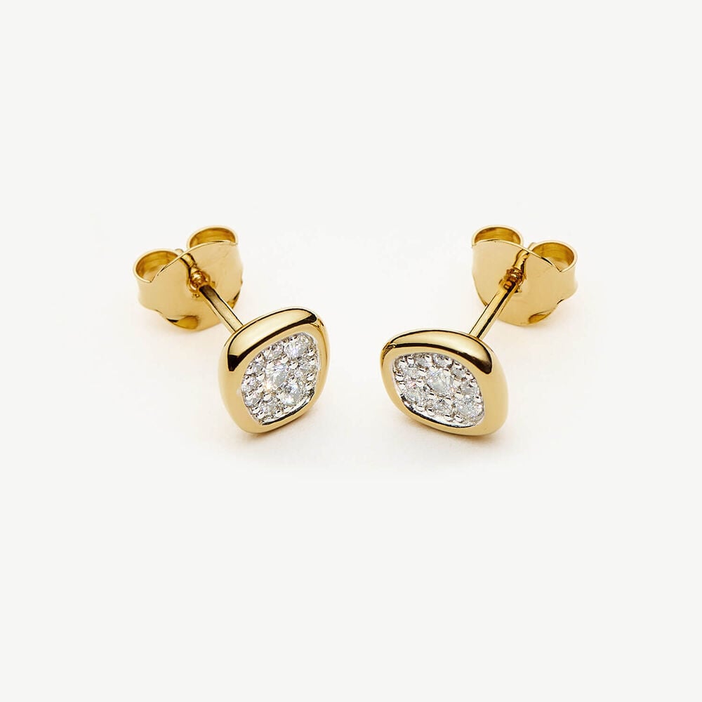 Missoma 18ct Gold Plated Brass Molten Soft Square Pave Cubic Zirconia Stud Earrings