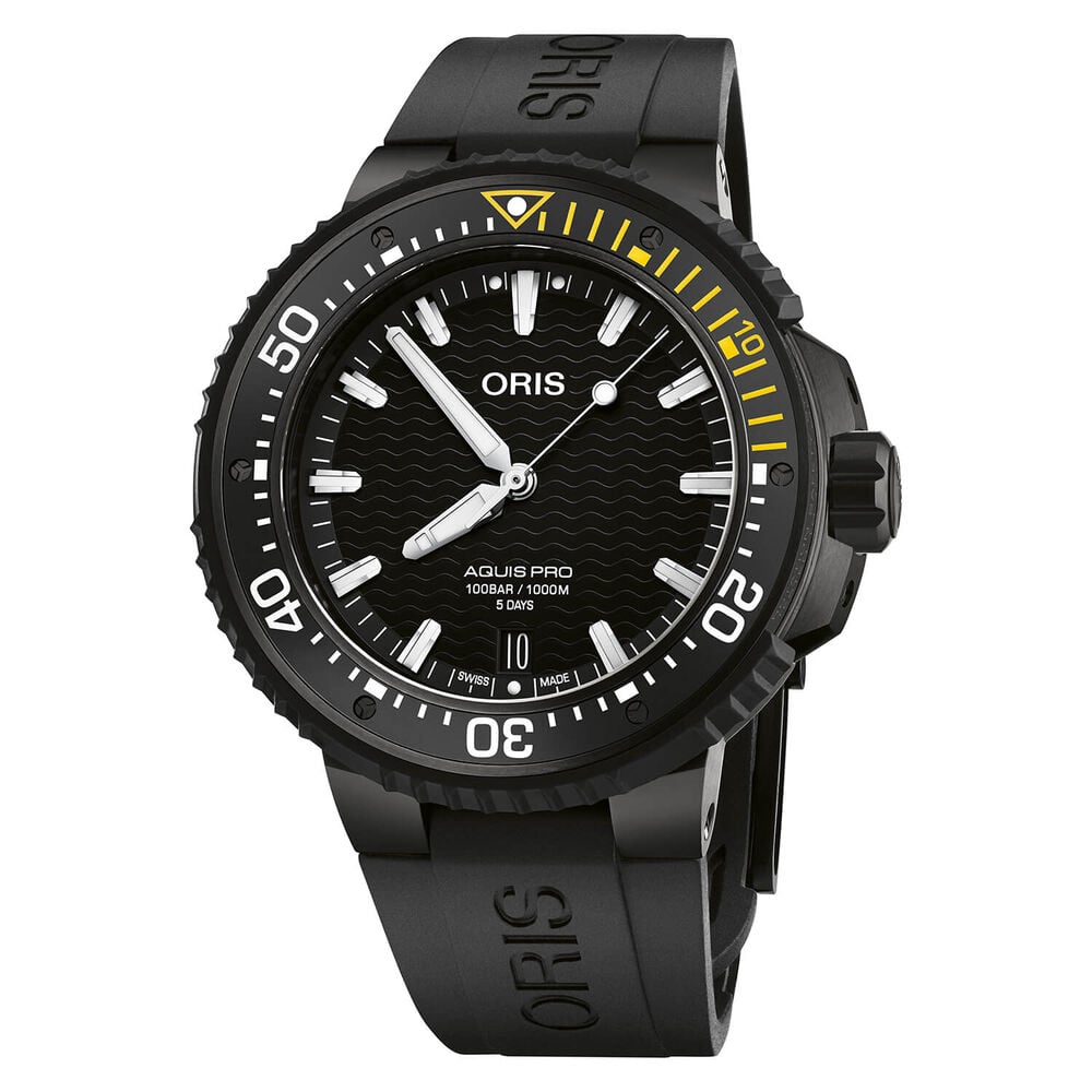 Pre-Owned Oris AquisPro Date Calibre 400 49.5mm Black Dial Rubber Strap Watch
