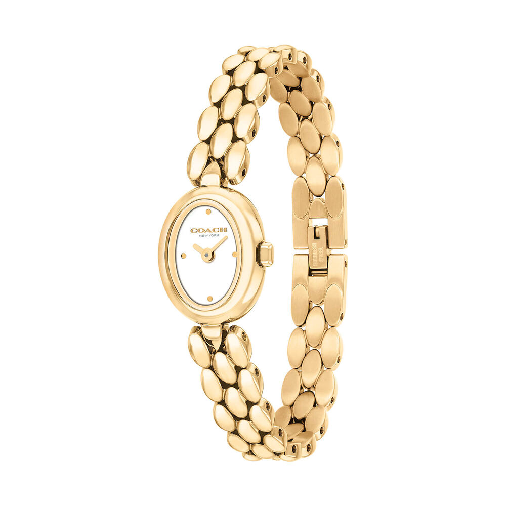 Coach Sammy 18x22.5mm White Dial Gold Tone Steel Bracelet Watch