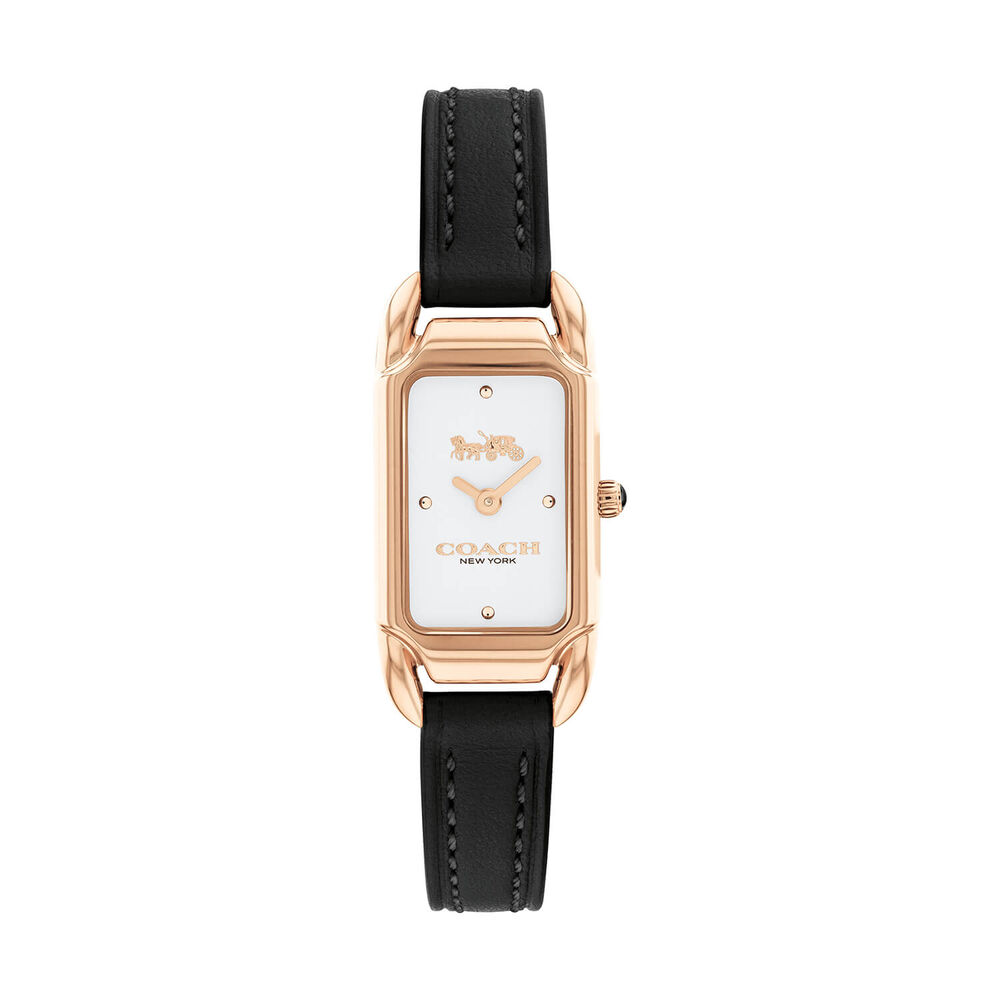 Coach Cadie 29mm White Dial Black Leather Strap Watch