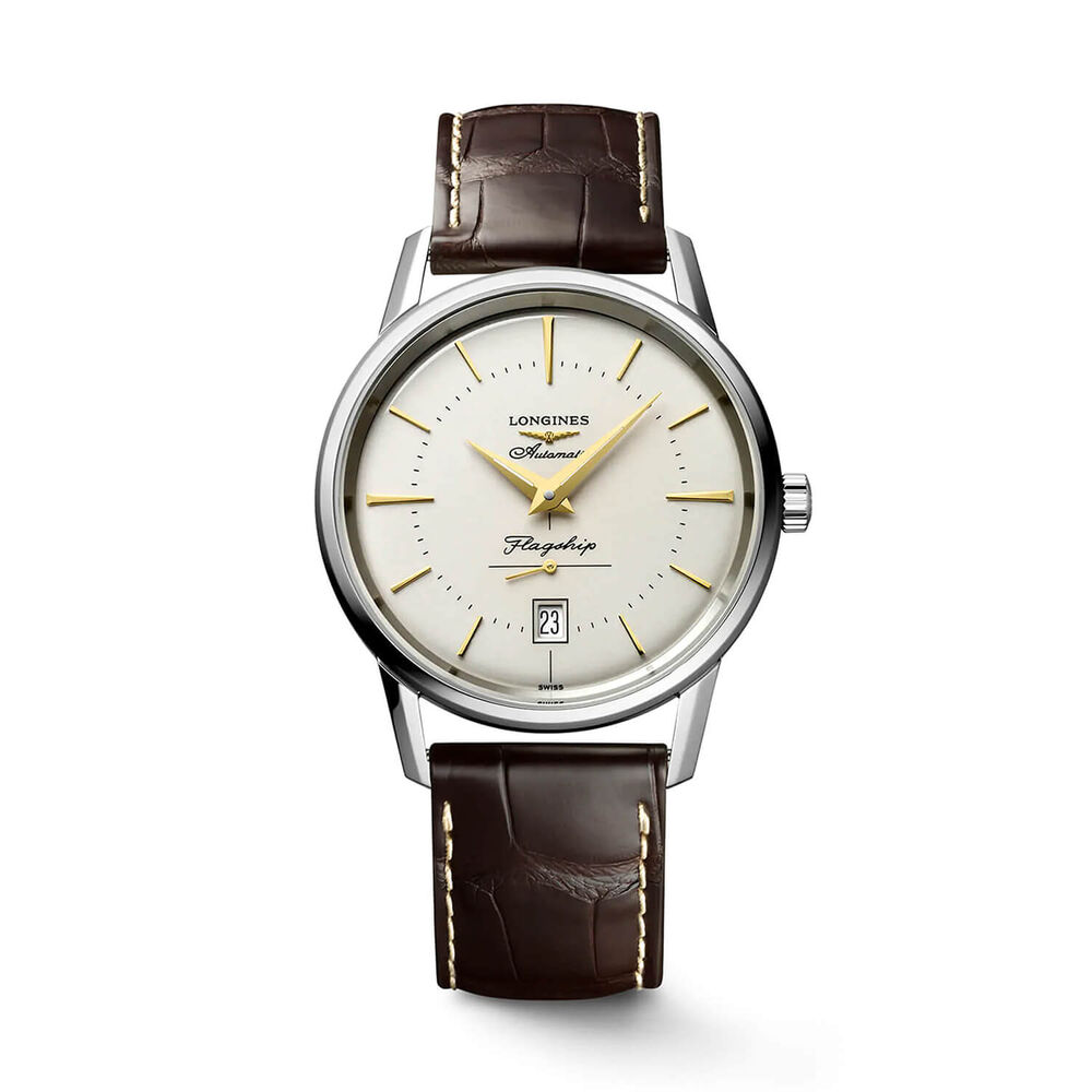 Longines Heritage Flagship Automatic 38mm White Dial Brown Strap Watch image number 0