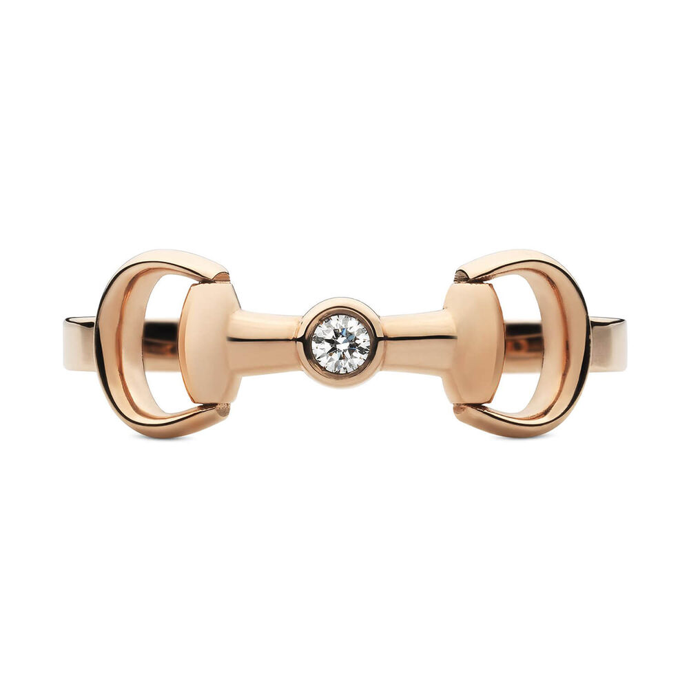 Gucci Horsebit 18k Rose Gold 0.03ct Diamond Ring (UK Size L) image number 1