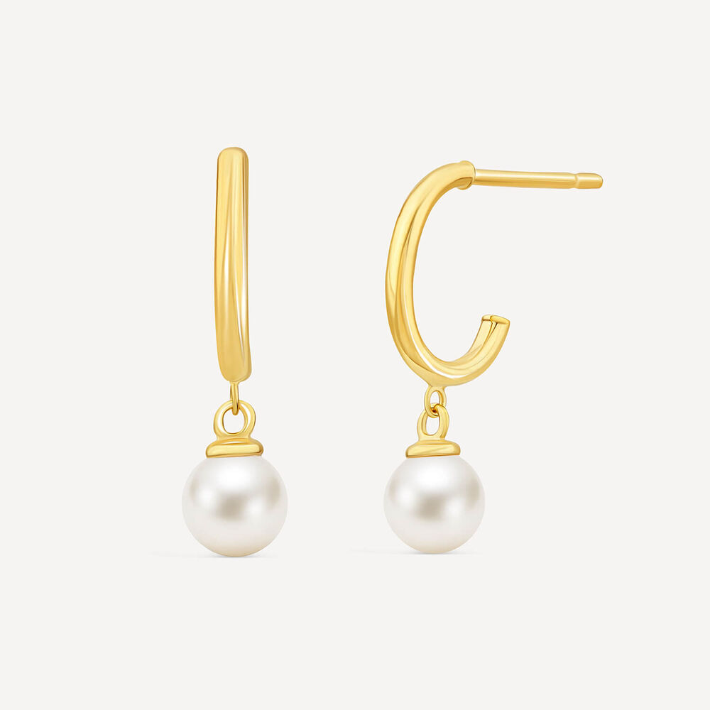 9ct Yellow Gold Hoop Pearl Drop Earrings