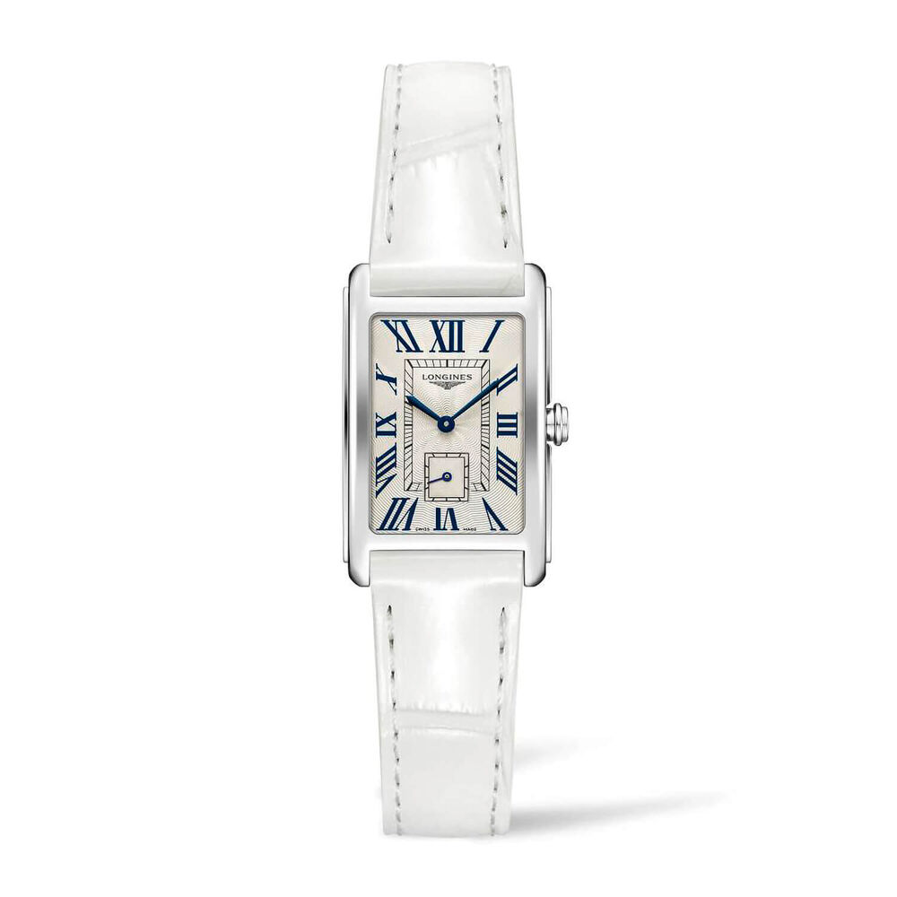 Longines DolceVita Silver With Roman Numeral Dial Steel Case White Strap Watch image number 0