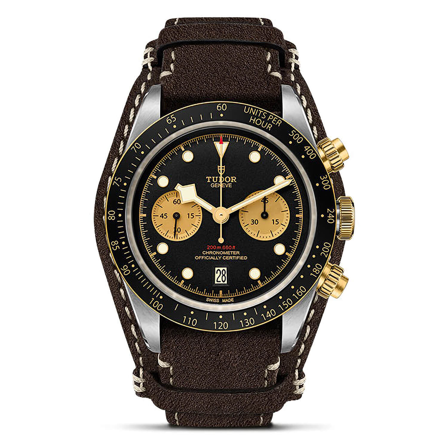 TUDOR Black Bay Chrono S G Brown Leather Strap Mens Watch