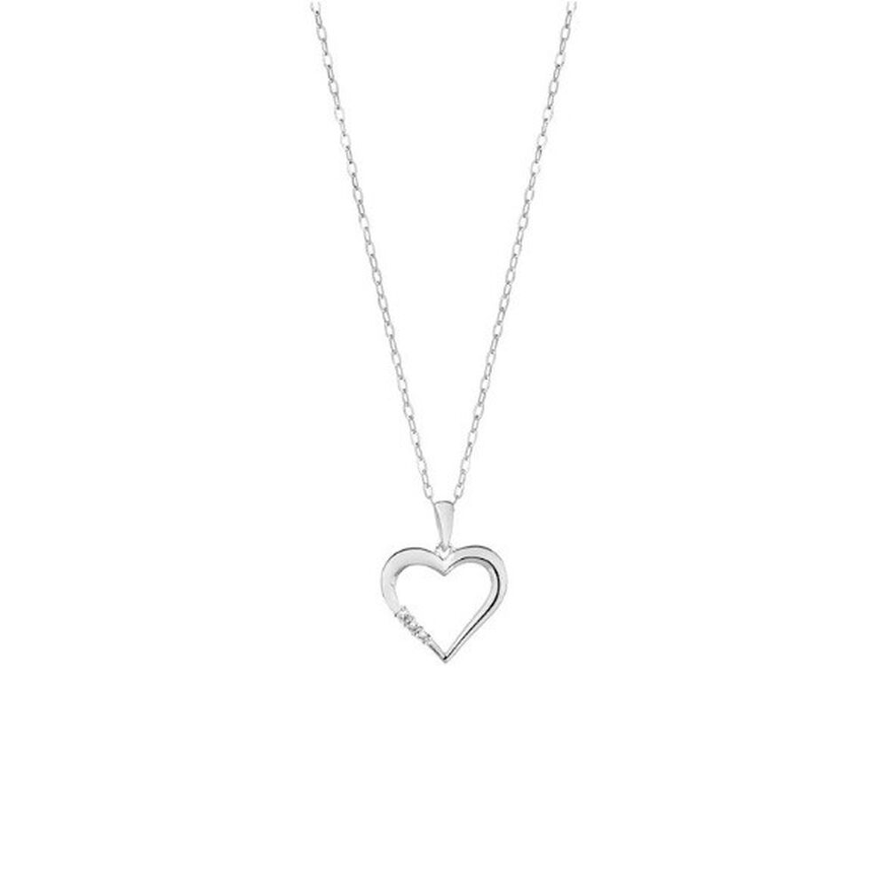 9ct White Gold 3 Diamond Open Heart Pendant